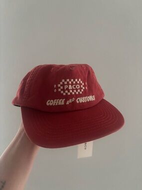 P&CO Coffee and Customs Red Baseball Cap